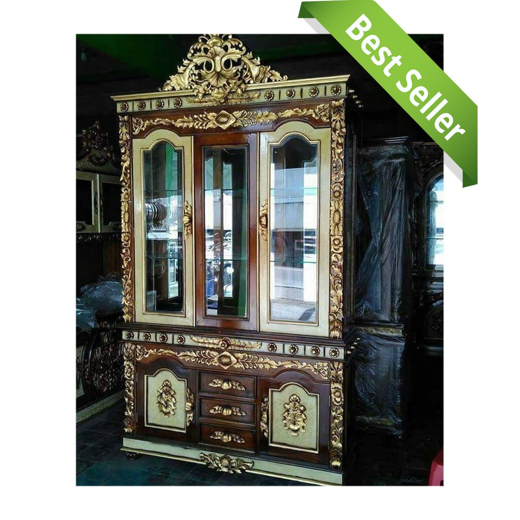 Lemari Hias Ukir Ruang Tamu Kayu Jati Mewah