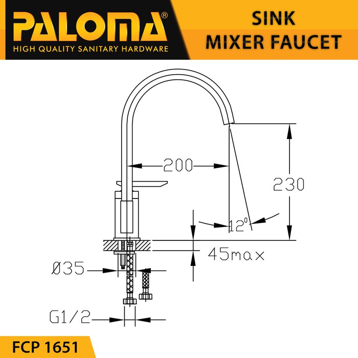 PALOMA FCP 1651 Keran Mixer Cuci Piring Dapur Panas Dingin Kran Air