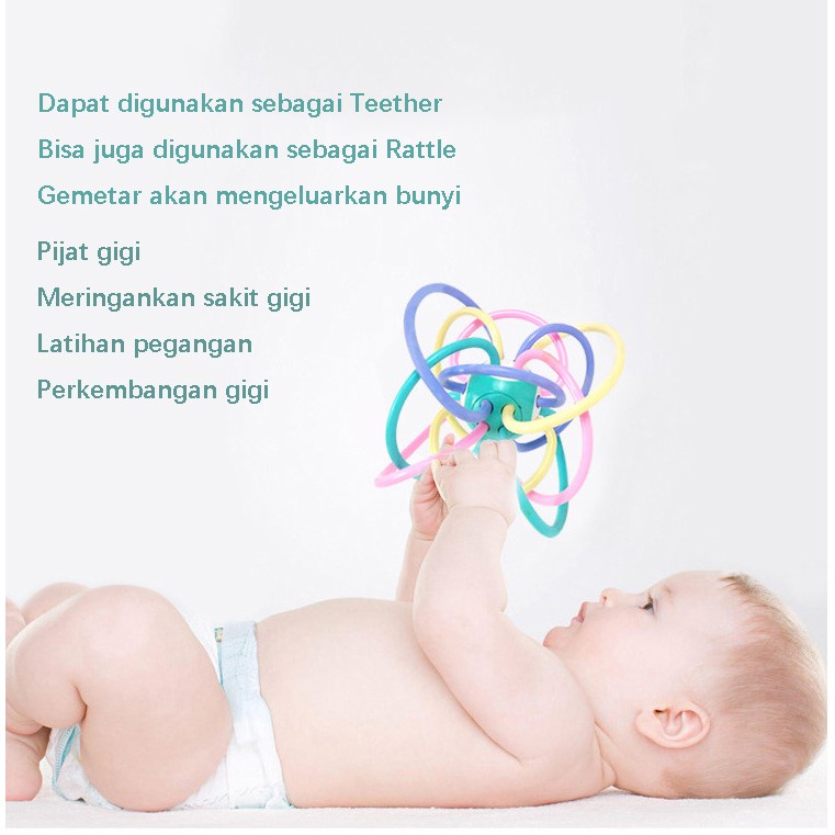 HIPPO LAND Mainan bayi Manhattan bola /Rattle teether bayi karet lembut 220