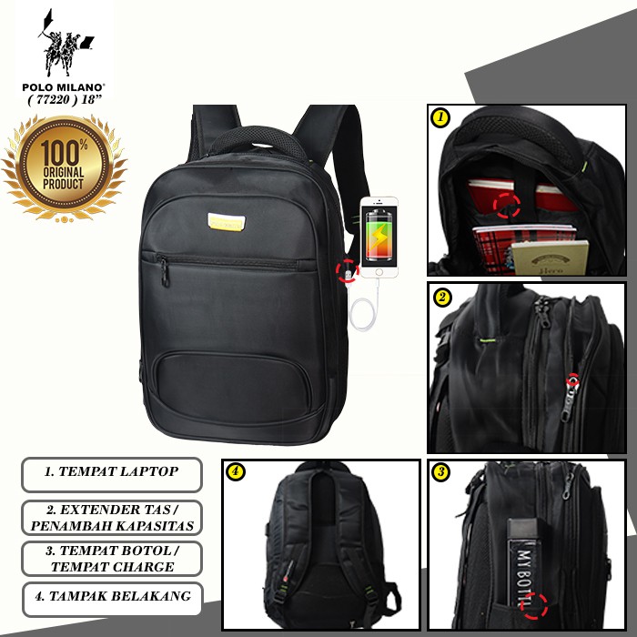 BEST SELLER!! Tas RANSEL PRIA MURAH POLO CAVALLO - 77220 - BACKPACK MULTIFUNGSI KEKINIAN FREE BOTOL Minum