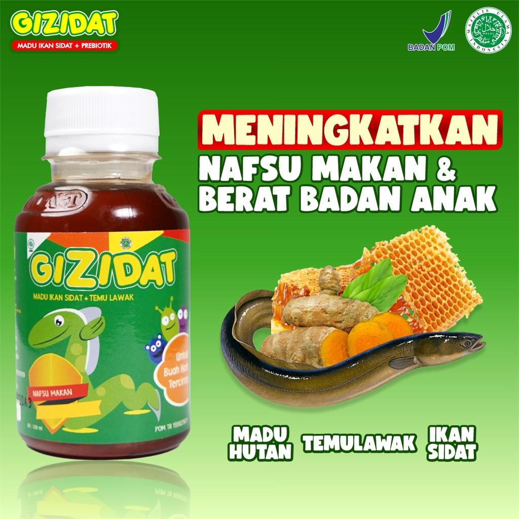 Paket Anak Hebat 5 Botol Gizidat Original [Bisa COD]  - Madu Gemuk Anak Sari Ikan Sidat Multivitamin Suplemen Penambah Nafsu Makan &amp; Berat Badan Bayi / Anak Enak Plus Probiotik Temulawak Aman Terpercaya