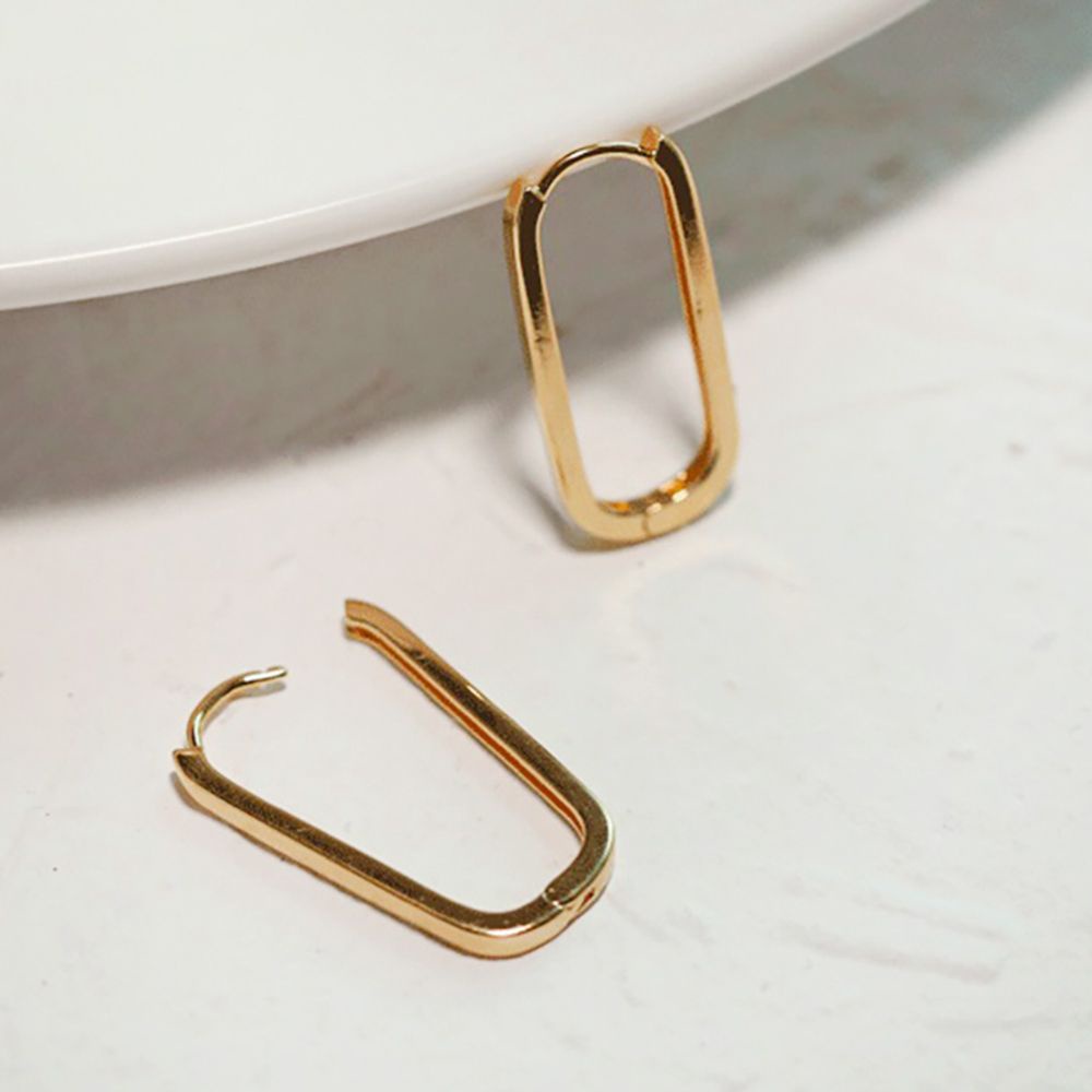 Needway  Simple Rectangular Earrings Geometric Female Hoop Earrings Ear Buckle Party Gold Color Oval Shape Woman Copper Girls Fashion Jewelry/Multicolor