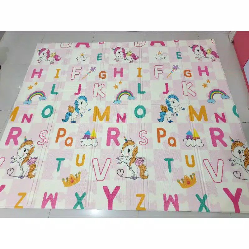 PLAYMAT SHIMANO MATRAS LIPAT ANAK BAYI JUMBO SIZE 200x180CM KARPET LIPAT MATRAS BAYI PLAYMATE KARPET Sugarbaby Foldable Baby Playmat (Nature Series) / Playmat Lipat Anak / Karpet Lipat Bayi / Matras Bayi PLAYMAT KARPET LIPAT MATRAS BAYI PLAYMATE KARPET-Unicorn Alfhabet