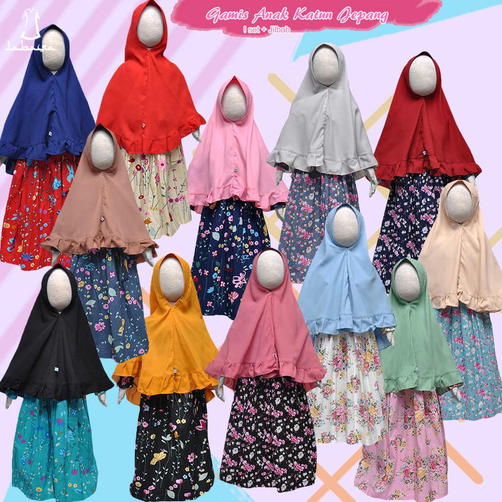 Gamis Anak Perempuan Katun Jepang Set Jilbab 3 - 7 Tahun Aneka Warna Labasa Original Bisa COD