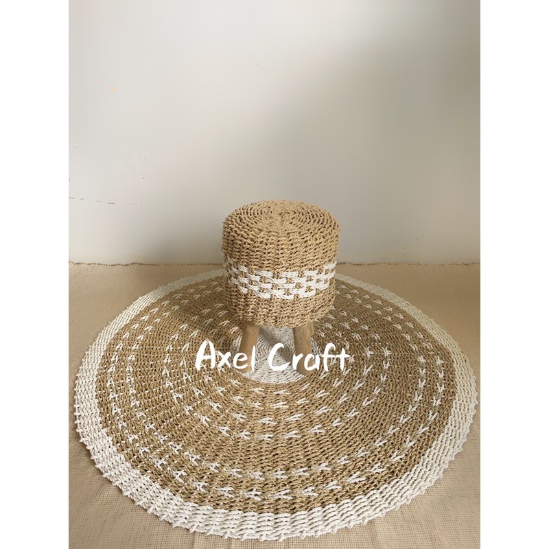 Boho Rugs Set With Stool / Karpet Anyam / Karpet Seagrass