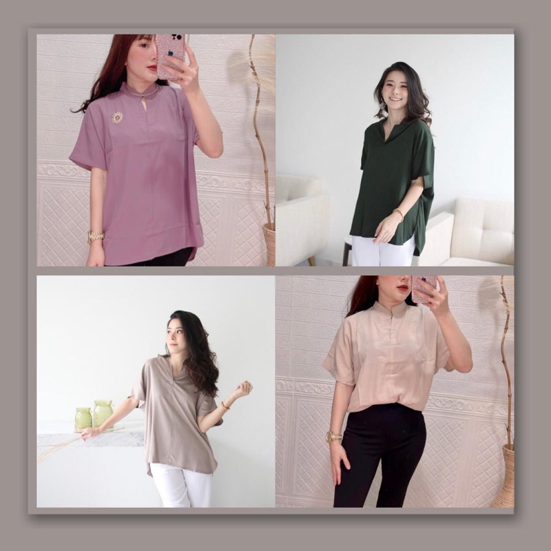 Jola Vneck Oversized Shirt - Atasan Wanita - Jola Basic Blouse A5