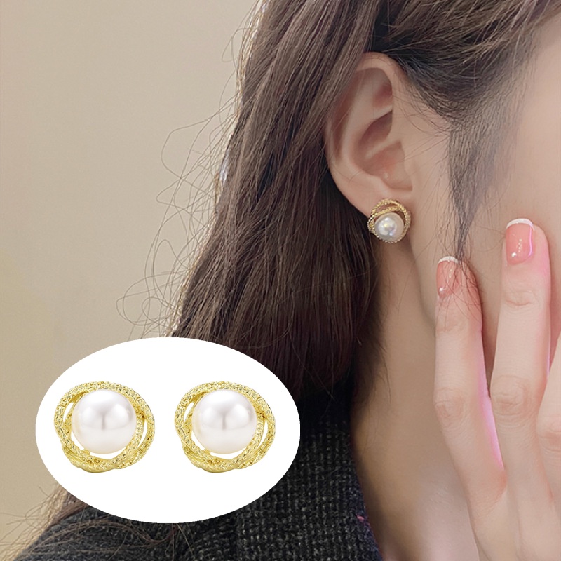 Anting Tusuk Sterling Silver 925 Hias Mutiara + Berlian Gaya Korea / Retro Untuk Wanita