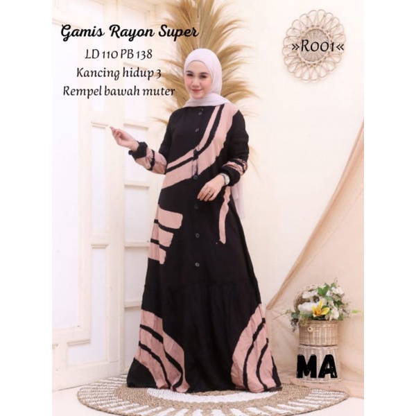 Gamis Rayon Super Batik Cap Malaman Busui Friendly Hitam