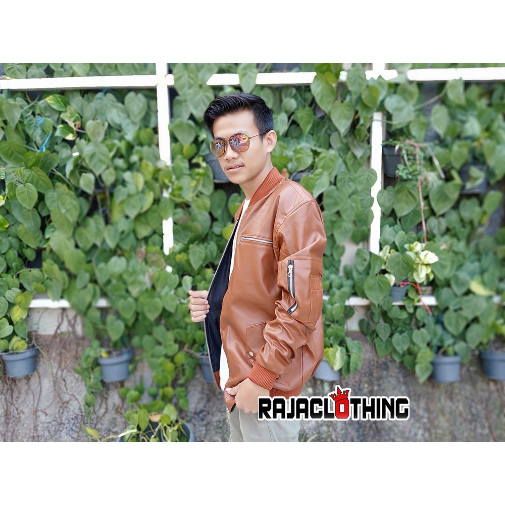 RCL - Jacket Bomber Kulit Orange / Bomber Leather Orange Premium - Jaket Kulit Cowok