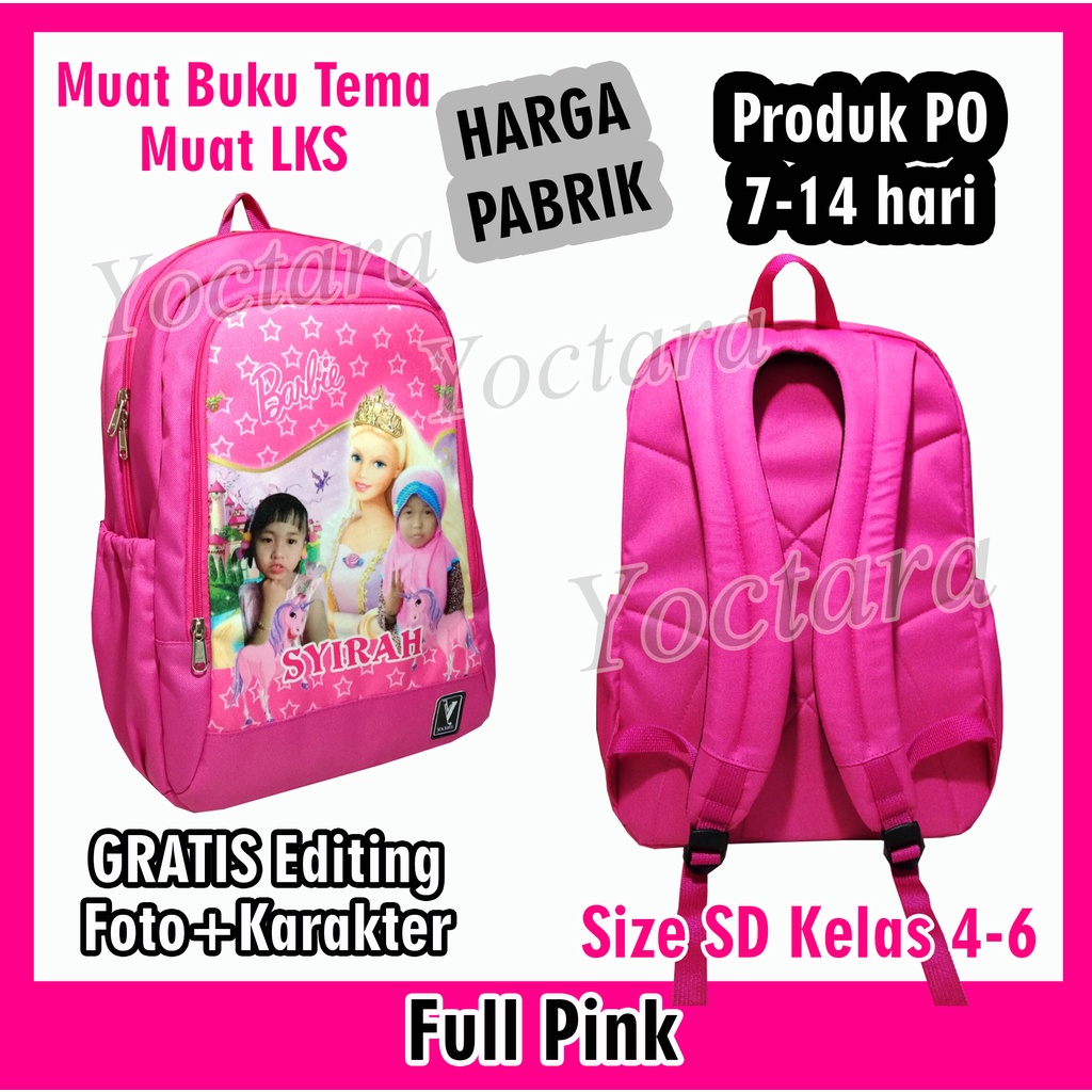 Yoctara T40+ | Tas Anak Pakai Foto Nama Karakter Barbie Tas SD Kelas 4-6 Pakai Foto dan Nama Karakte