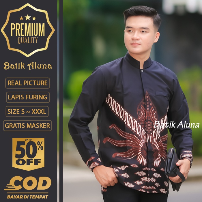 BAJU KOKO PRIA MUSLIM BATIK PRIA LENGAN PANJANG MEWAH PREMIUM ALUNA PRABUSENO SHANGHAI KERIS KEMEJA 
