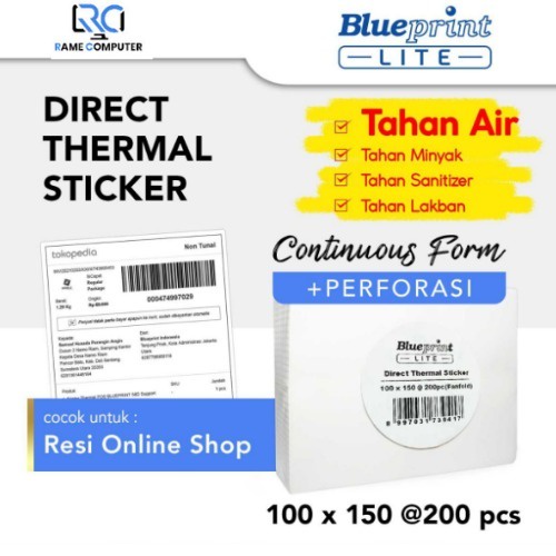 

RESI ONLINE SHOP Blueprint Direct Thermal Sticker (Continuous form) 100x150 Isi 200 Label Alamat Shopee