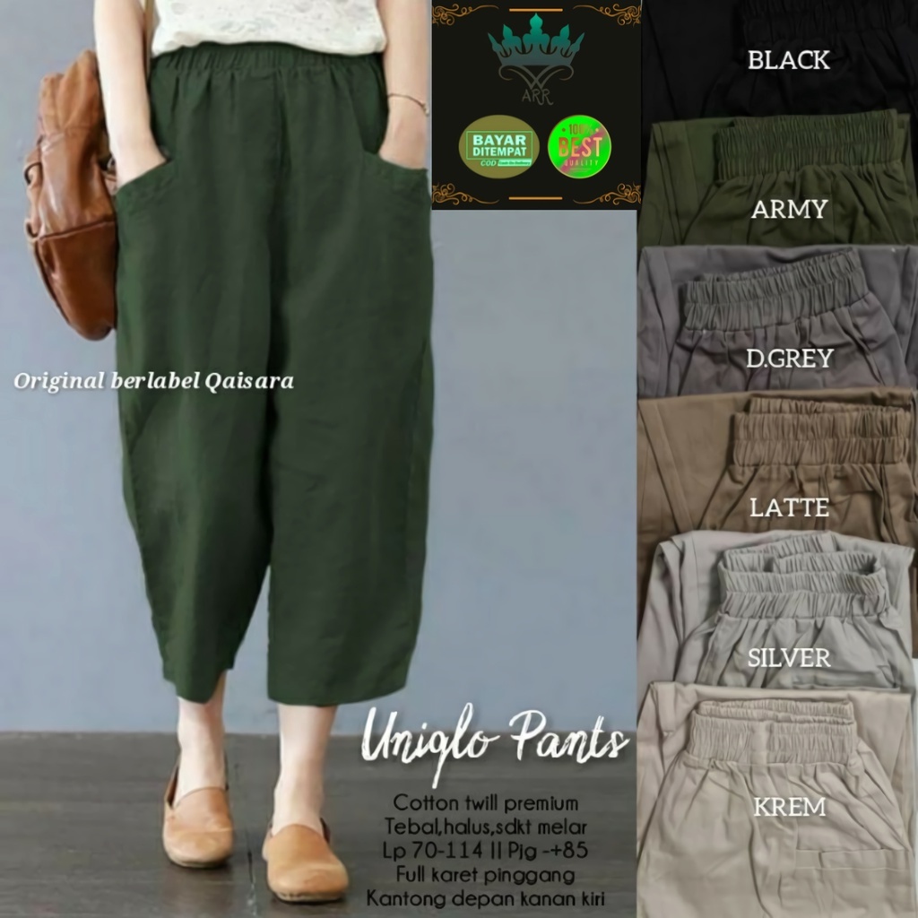 Uniqlo Celana Willow Baggy Panjang Bagy Pants Wanita Jumbo Premium Kekinian Bahan Katun Twill Import Lp 70-114 P 85 Allsize