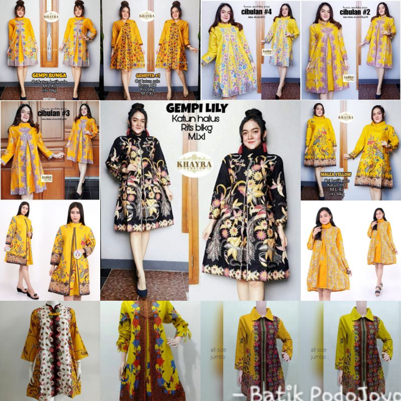 tunik batik pekalongan atasan wanita ALLSIZE  LD +-105cm JUMBO LD +- 120cm warna kuning yellow  moti