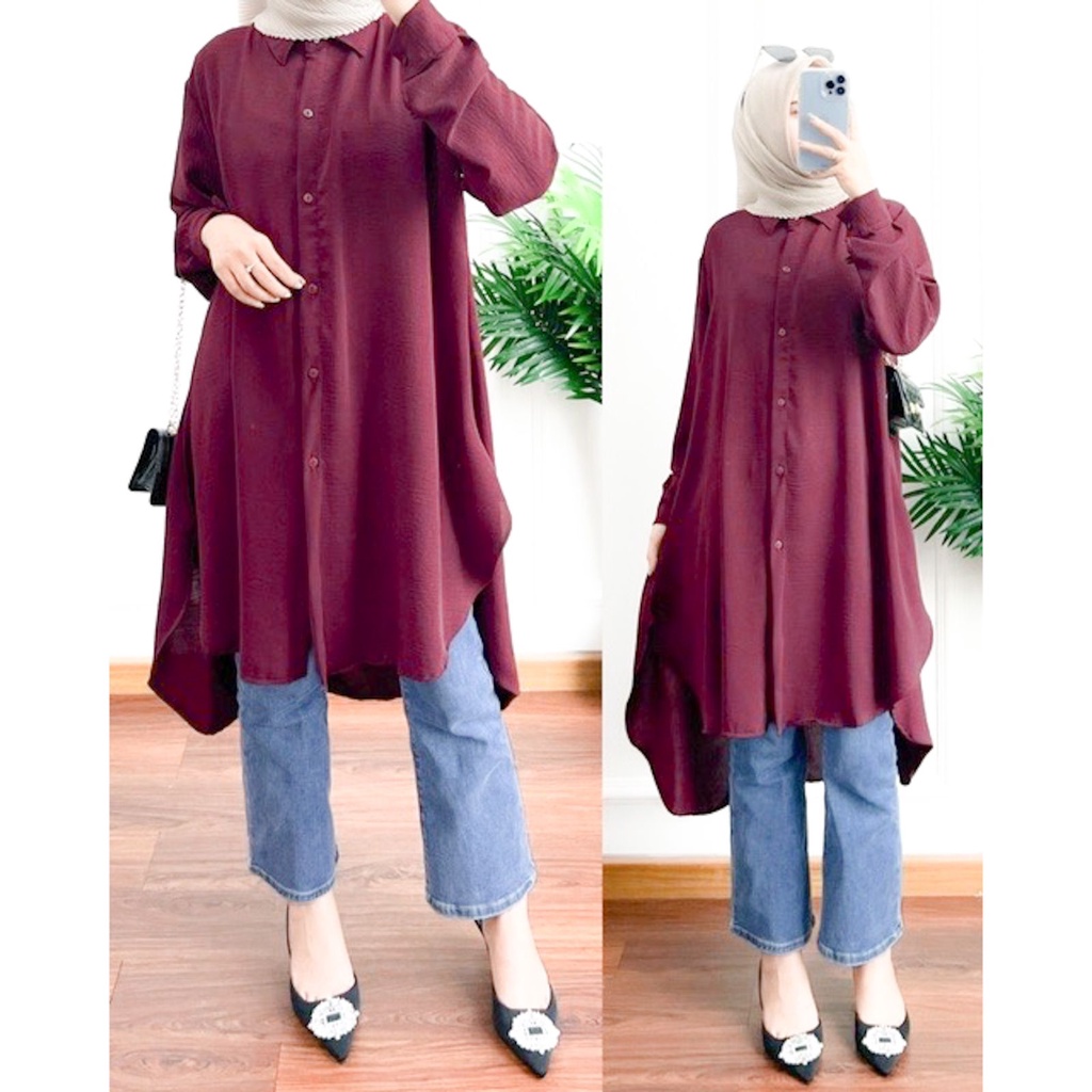 ALMIRA TUNIK LONGTUNIK MIDI DRESS LONG WANITA AIRFLOW CRINCKLE DEODORA PREMIUM RAYON