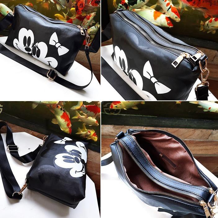 7LC Kekinian Fashion Mickey Mouse x6508 Tas Selempang Wanita 2 ruang   Terlaris