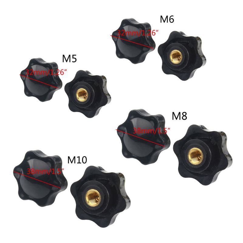 CRE  10PCS M5 M6 M8 M10 Plum Hand Tighten Nuts Handle Thread Star Mechanical Thumb Nut Manual Clamping Knob Black