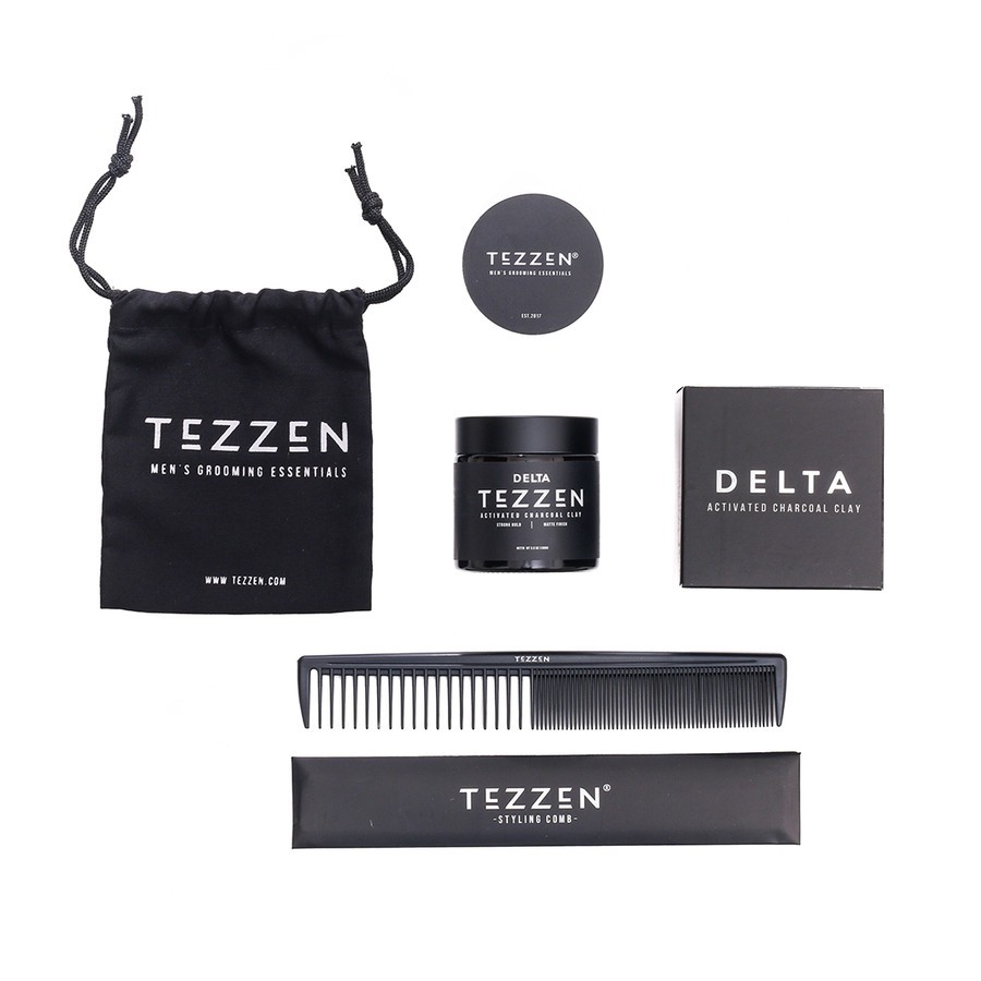 Tezzen Delta Activated Charcoal Clay Matte Finish Strong Hold BPOM Free Sisir