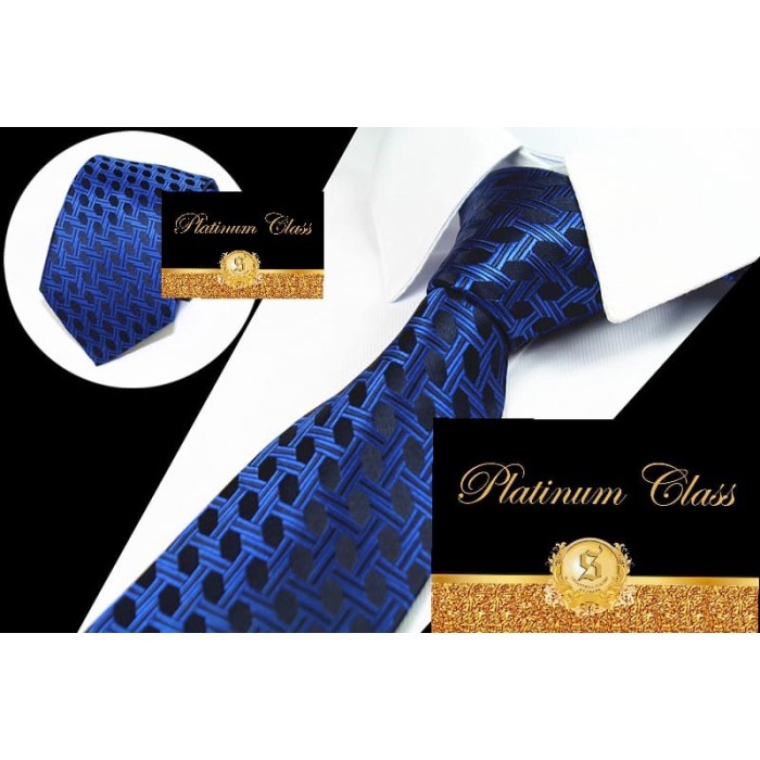 Dasi Pria dasi pria import blue biru elektrik motif oval platinum class - blm disimpul(E9R9) Dasi Hi