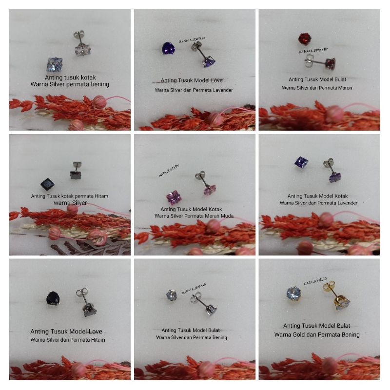 Anting Tusuk Permata Bahan Titanium Premium Untuk Wanita Anti Karat