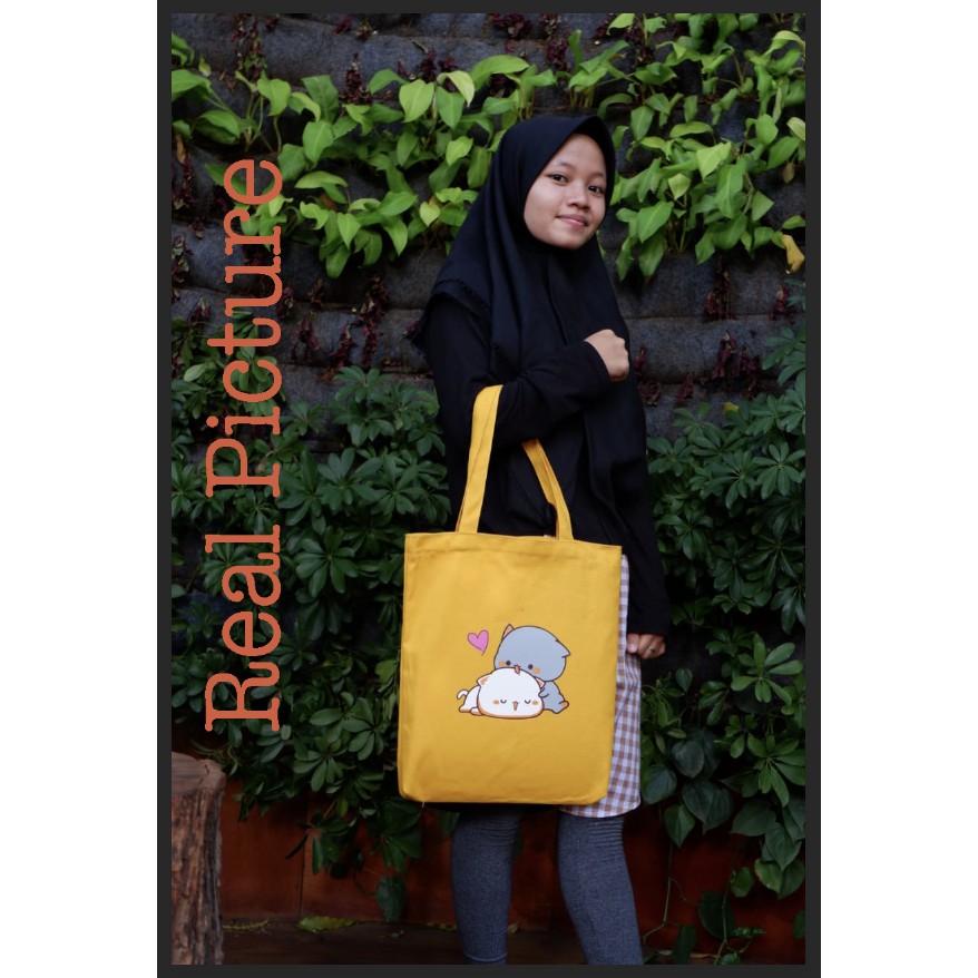 LJY52 SALE Tas Tote Impor Wanita Korea Kawaii Sablon Premium Two Cats Bag Murah TKM