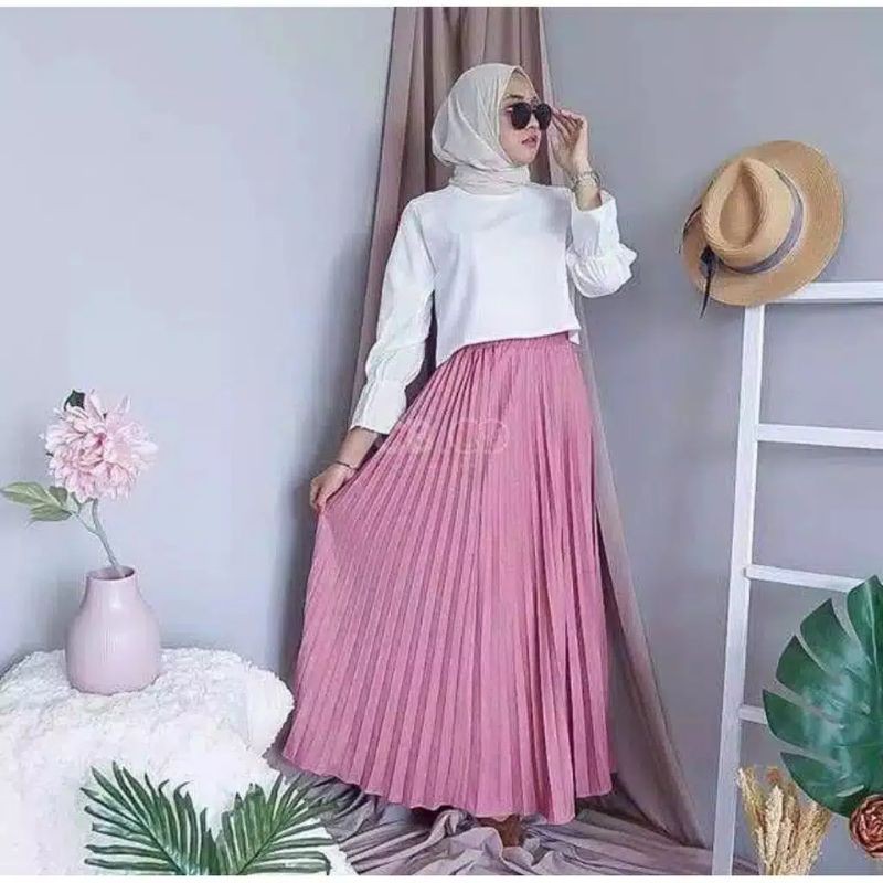 ROK PLIKET JUMBO MURAH BAWAHAN WANITA-Pink