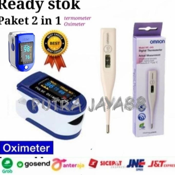 Paket Termometer Oximeter Thermometer Omron Oxymeter fingertip Pulse Lc