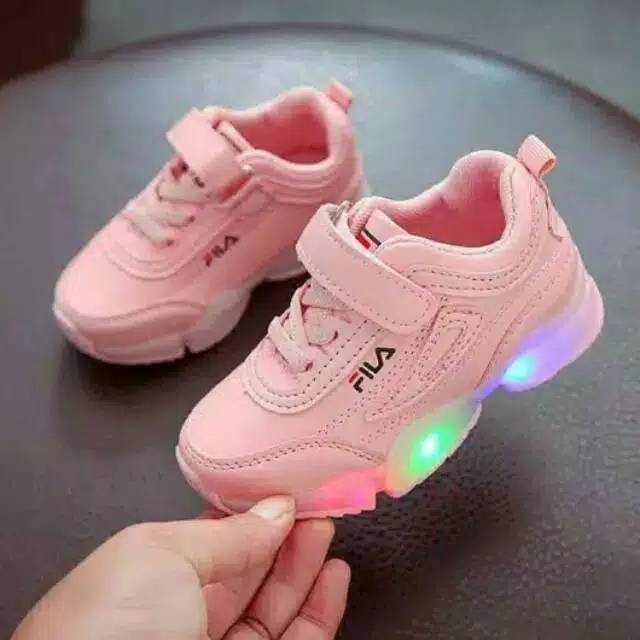 READY STOCK SEPATU ANAK LAMPU FILA GUN PINK IMPORT SIZE 31-36