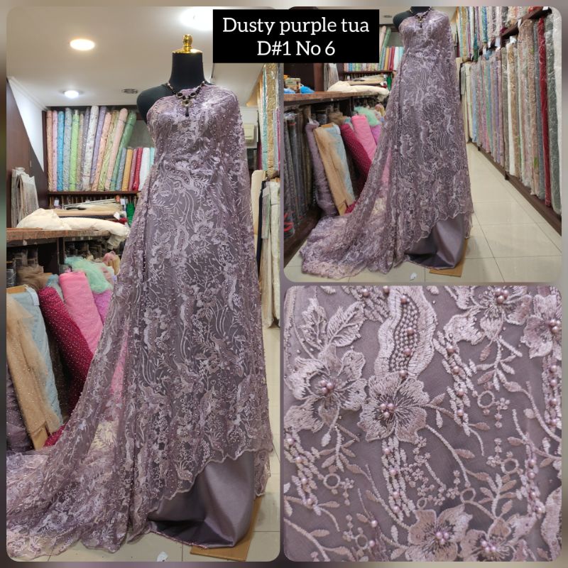 Kain Tile Brokat Abstrak Bunga Akar Mutiara D#1 No 6 Dusty purple tua