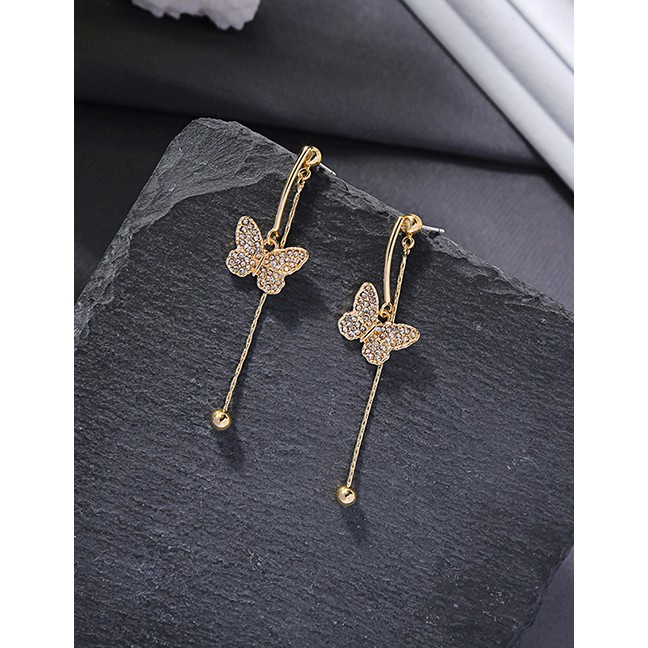 LRC Anting Tusuk Fashion Golden Tassel Butterfly Earrings D59117