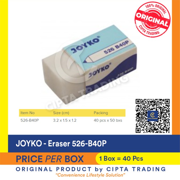

Diskon Eraser / Penghapus - Joyko - 526-B40P (40 Pieces White) Gilaa!!!