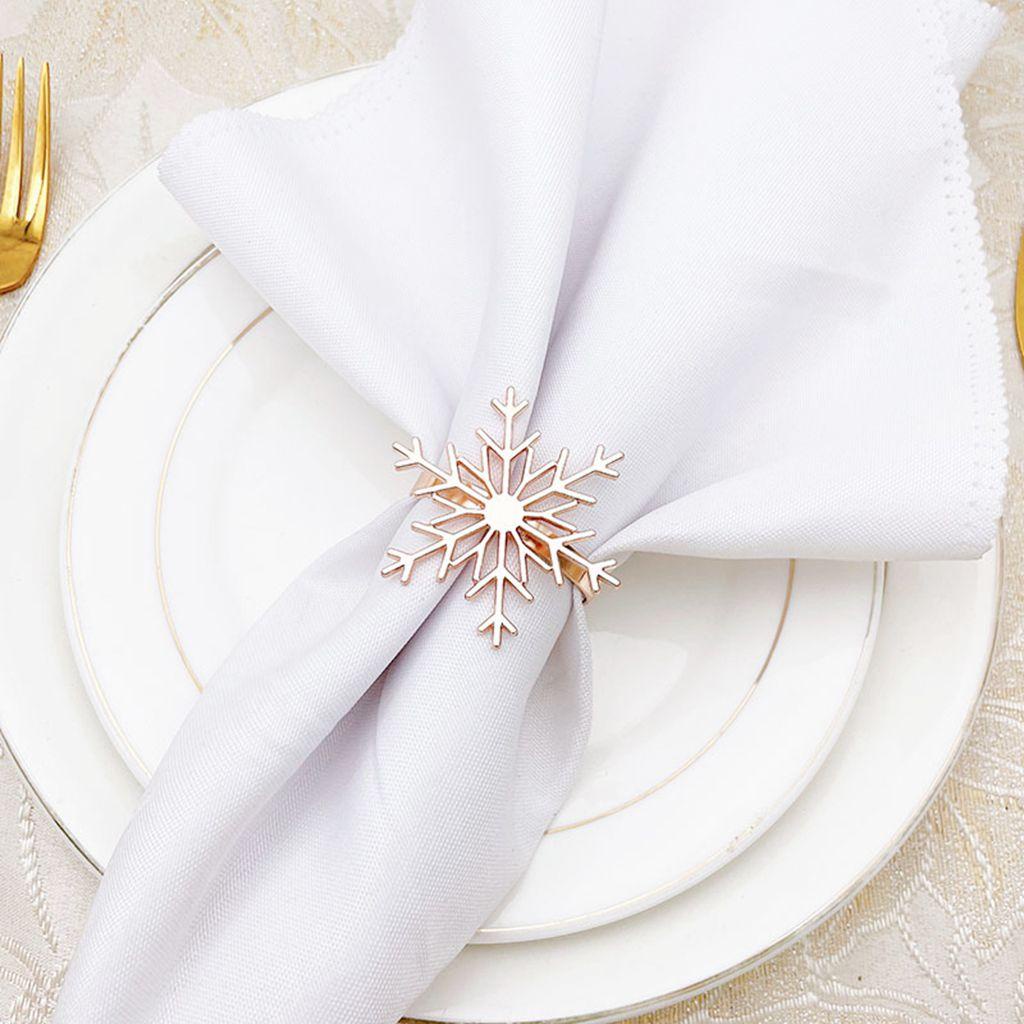 [Elegan] Dekorasi Meja Reuseable Golden Large Untuk Xmas, Pesta, Pernikahan Napkin Holders Snowflake Shaped Napkin Buckle