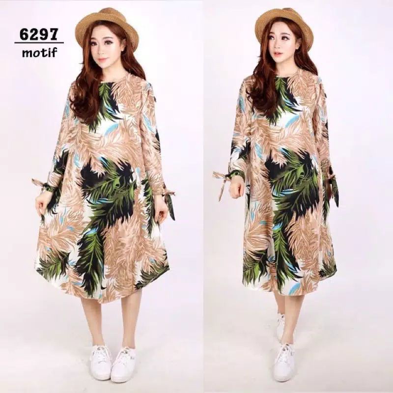 BAJU DRESS WANITA BIG SIZE JUMBO 6297 LD 120cm XXL XXXL KOREAN STYLE DRESS IBU HAMIL BUMIL LENGAN PA