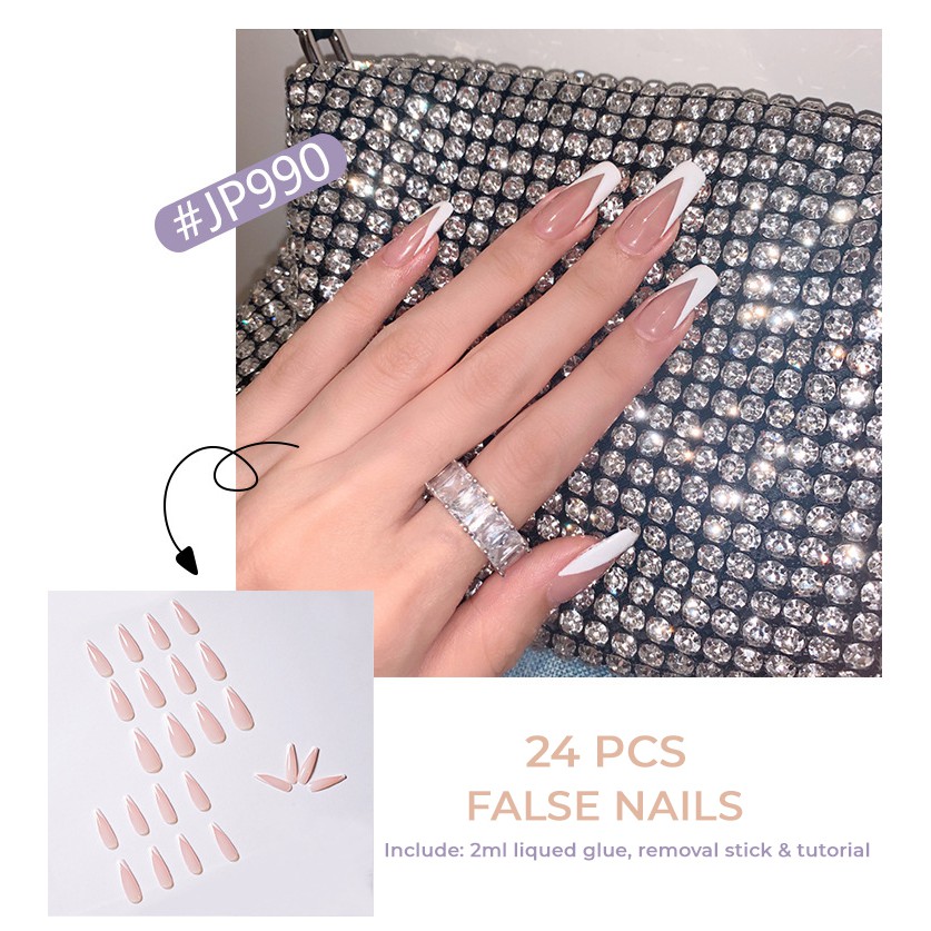 24 PCS False Nail #JP990 High Quality | Kuku Palsu Glossy | Waterproof