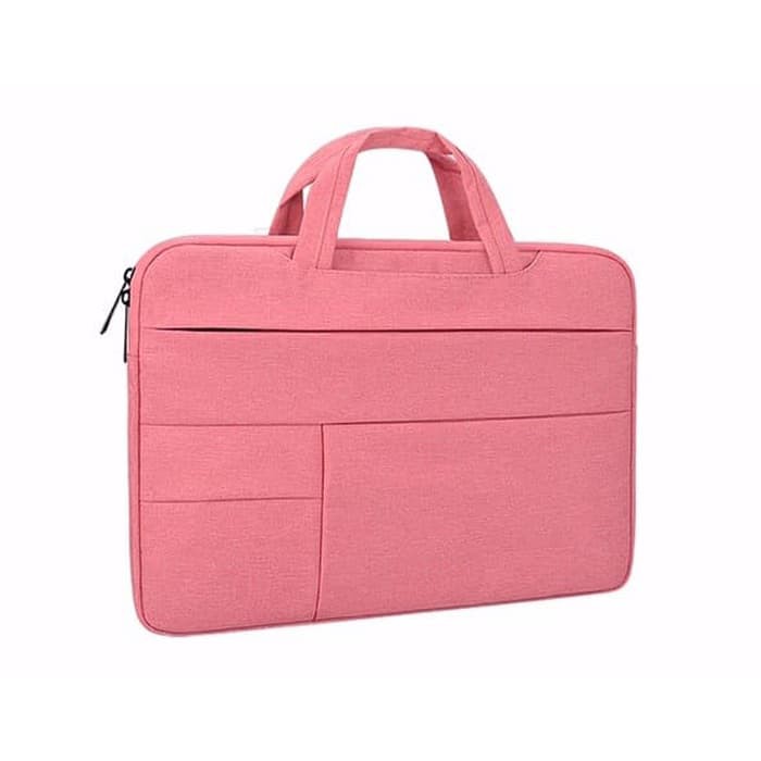 Tas Laptop 14 Inch Macbook Softcase Sleeve Pocket Handstrap - Pink