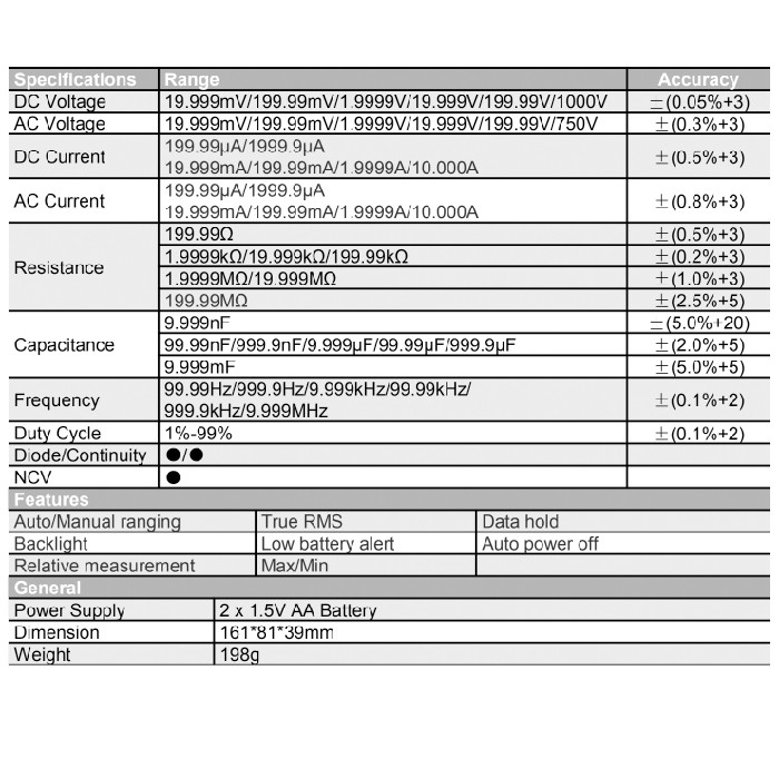 Zotek ZT-303 Digital Multimeter 8000 counts True-RMS Back light AC DC Voltage Current ZT303 Original