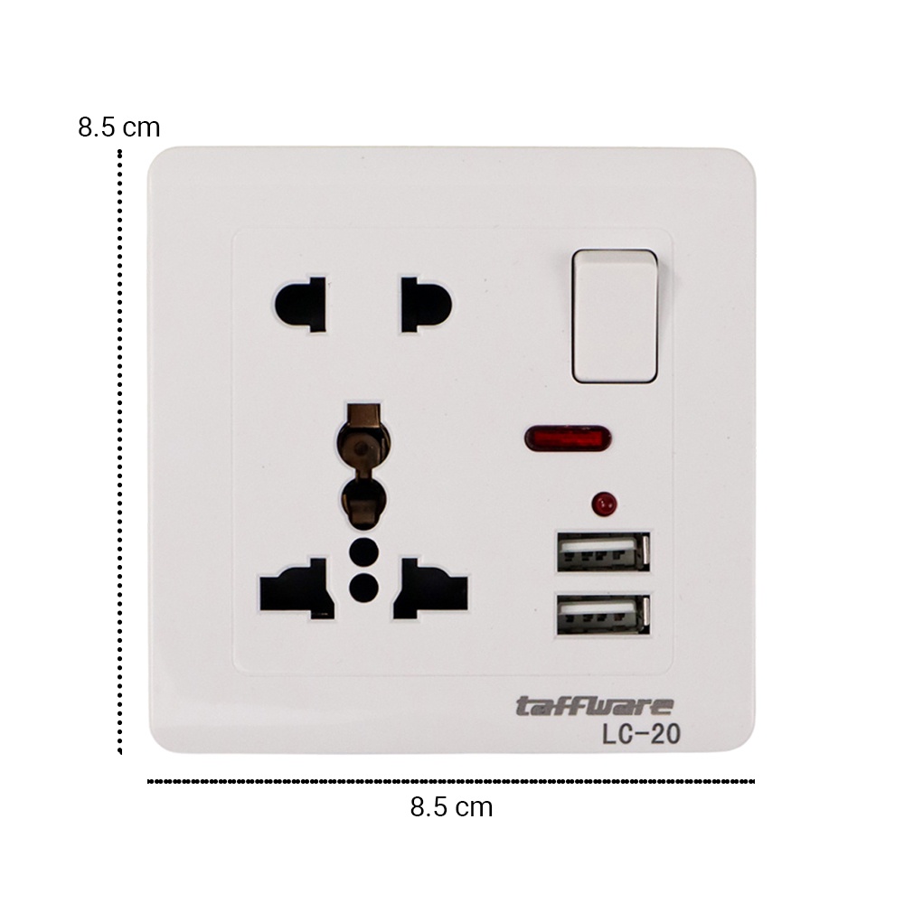 Stop Kontak Universal UK EU US 2 Port USB with On Off Switch - LC-20 - OMHX7LWH White