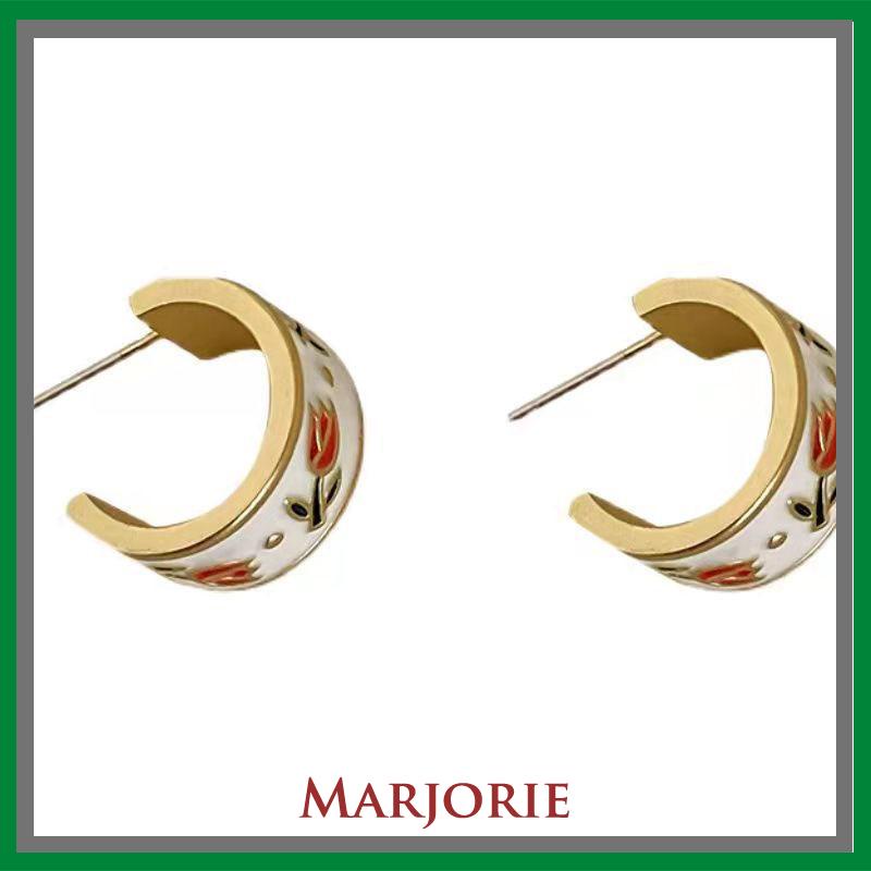 Retro Musim Semi Tulip Lingkaran C Cincin Gaya Hong Kong s925 Sterling Silver Stud Earrings-MJD