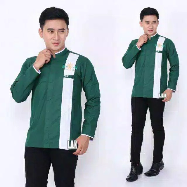 Baju Koko NU Pria Dewasa Motif Sorban Halus Putih Hitam Hijau Abu