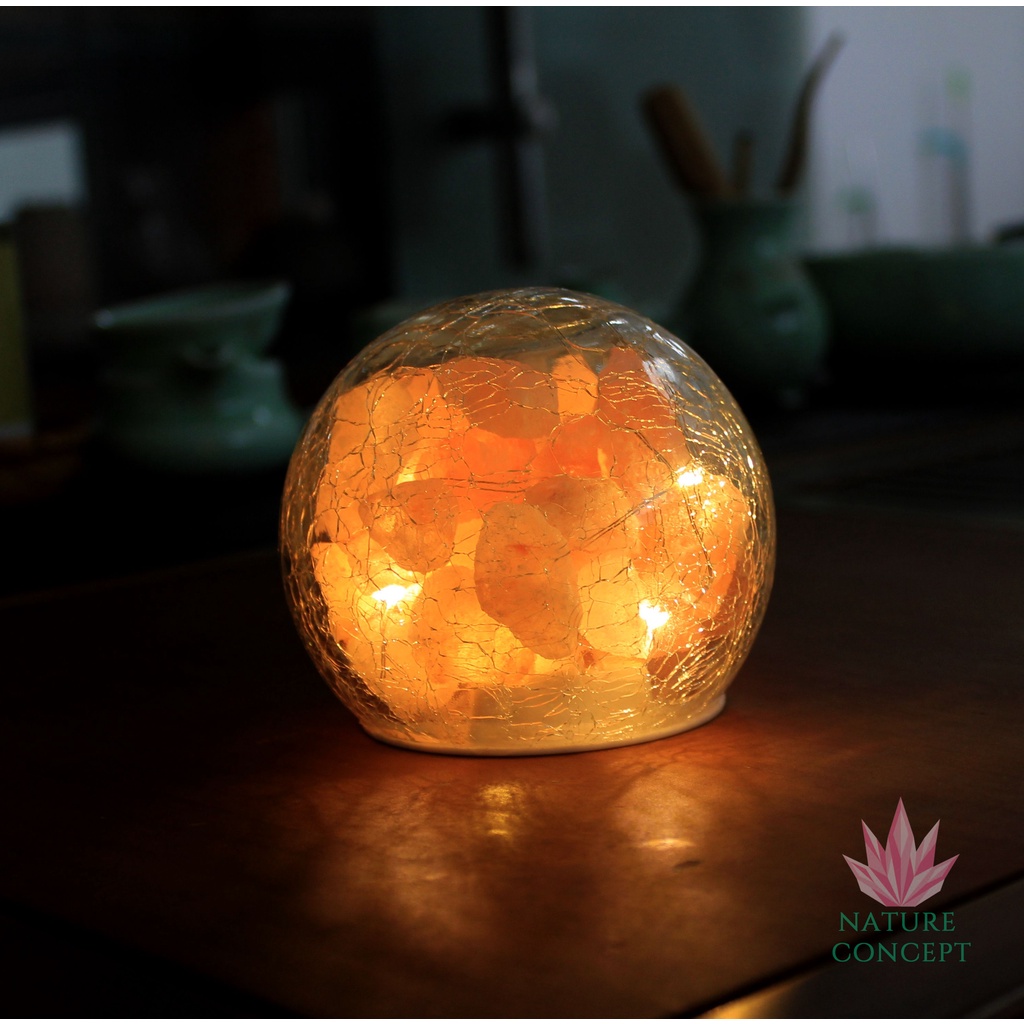 Lampu Kaca Kristal LED Garam Himalaya Glass bowl Crystal Lamp (Batere)