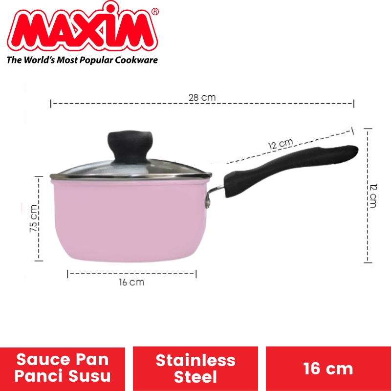 Panci Susu Maxim Colouris Sauce Pan 16 cm + Tutup Kaca | Panci Masak Mie Saucepan Stainless Steel