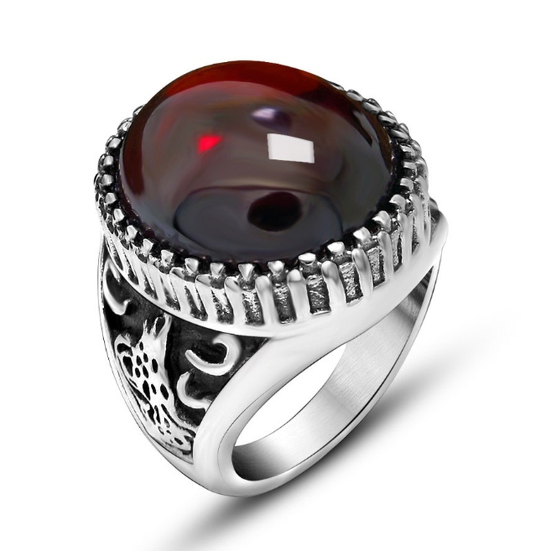 Cincin Pria Bentuk Oval Warna Hitam Bahan Silver Plated Gaya Kasual Punk Untuk Pesta