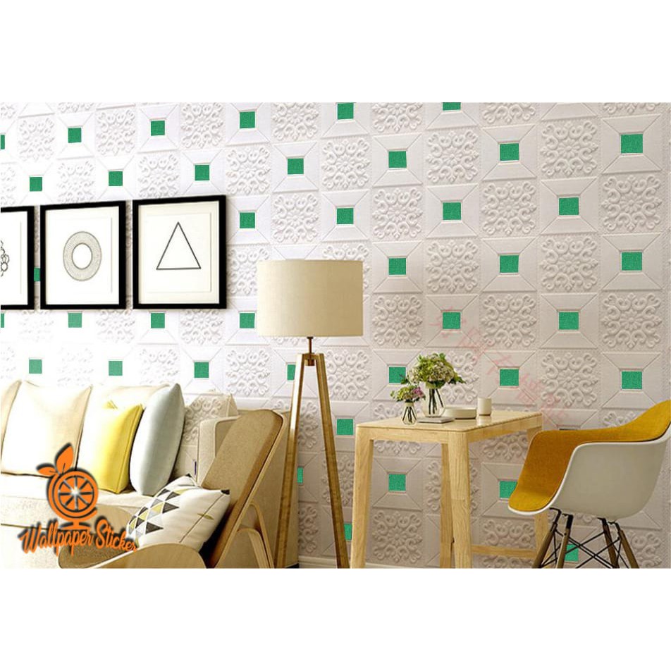 TERLARIS Sticker Wallpaper Dinding 3D Embosed Model Bata kayu dan batik Sticker Wallpaper Dinding 3D-BATIK FOAM 003 HIJAU