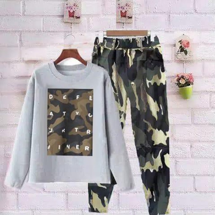 grosir fashion jakarta - baju SETELAN wanita ALFABET loreng - konveksi