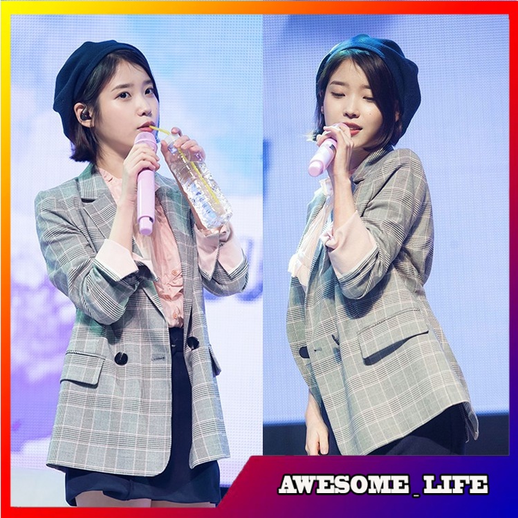 Blazer Pendek Wanita Korea Fashion Spring and Summer New IU Same Style Chic Style Plaid Suit Coat Wo