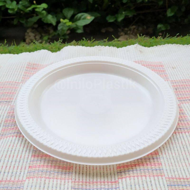 Jual Piring Plate Plastik Putih Susu PR9 / Piring Kue Party 50pcs