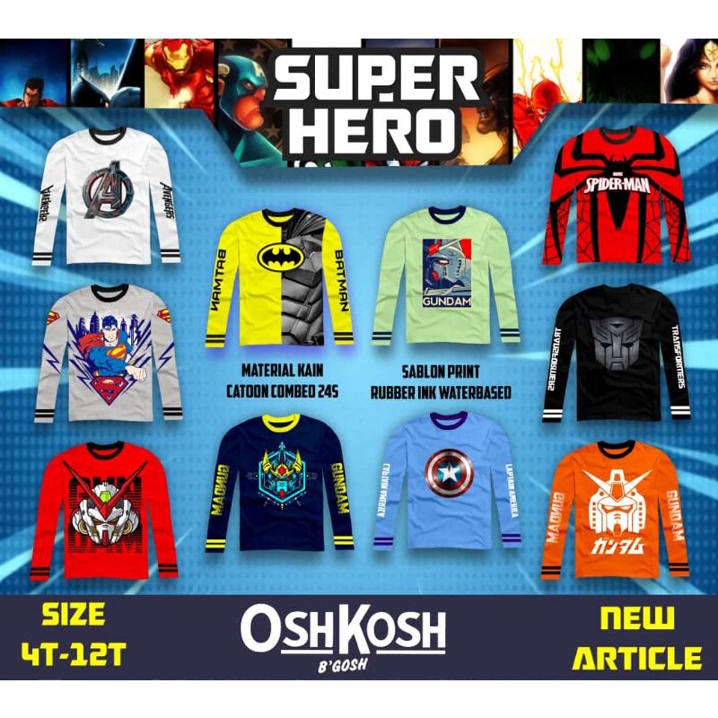 KAOS LENGAN PANJANG SUPER HERO NEW ARTICLE SIZE 6-14Y by POLKKA KaZOKU