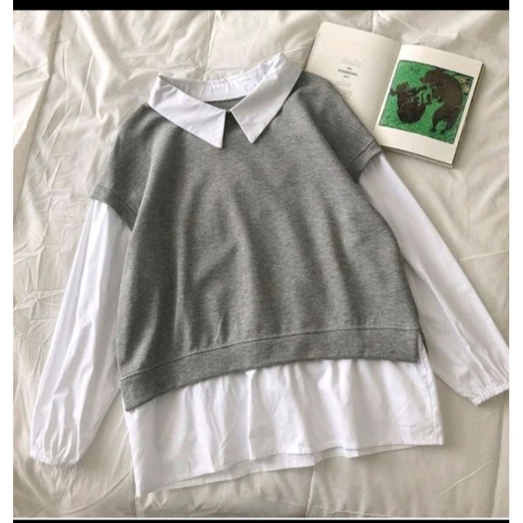 BLOUSE - YUMMI BLOUSE - ATASAN KOREA - PAKAIAN WANITA-Abu muda