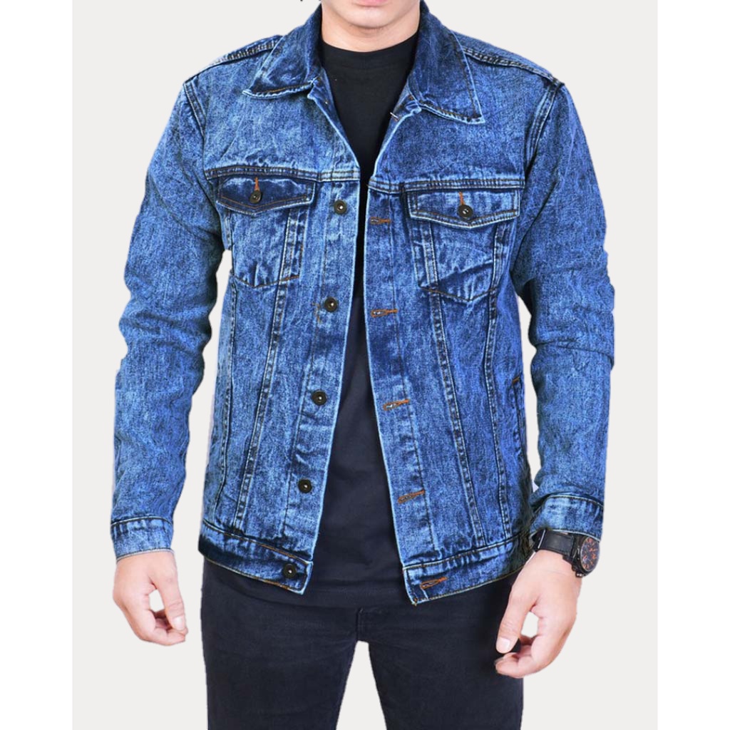 Jaket Jeans Pria Hitam Sandwash Jacket Jeans Denim Cowok