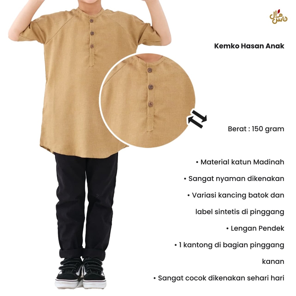 Baju Koko Anak Gamis Anak Laki-Laki Lengan Pendek Katun Madina Model Hasan